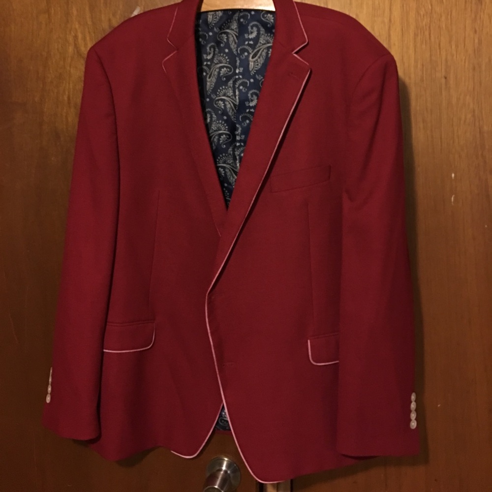 Men's Red Blazer with Contrast Piping